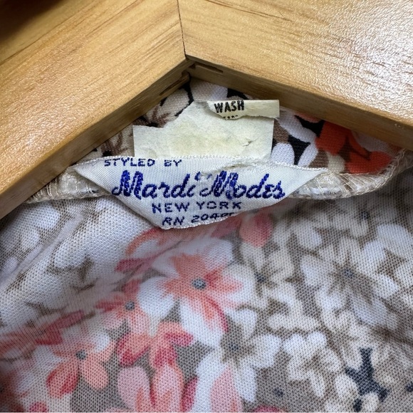 Mardi Modes New York ILGWU Vintage Floral Wide Collar Cap Sleeve Blouse USA - Picture 11 of 16